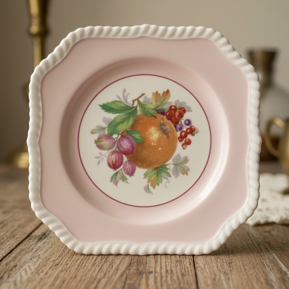 Johnson Bros Fruit Plate Peach English Vintage Dessert Salad Rope Edge *
